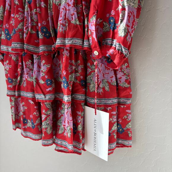 NWT Alix of Bohemia Dress Floral Red Selma Carmine Smocked Long Sleeve Dress XS - Picture 8 of 9